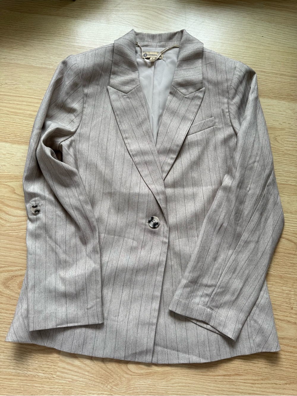 Democracy Taupe Pinstripe Blazer Womens Size Small